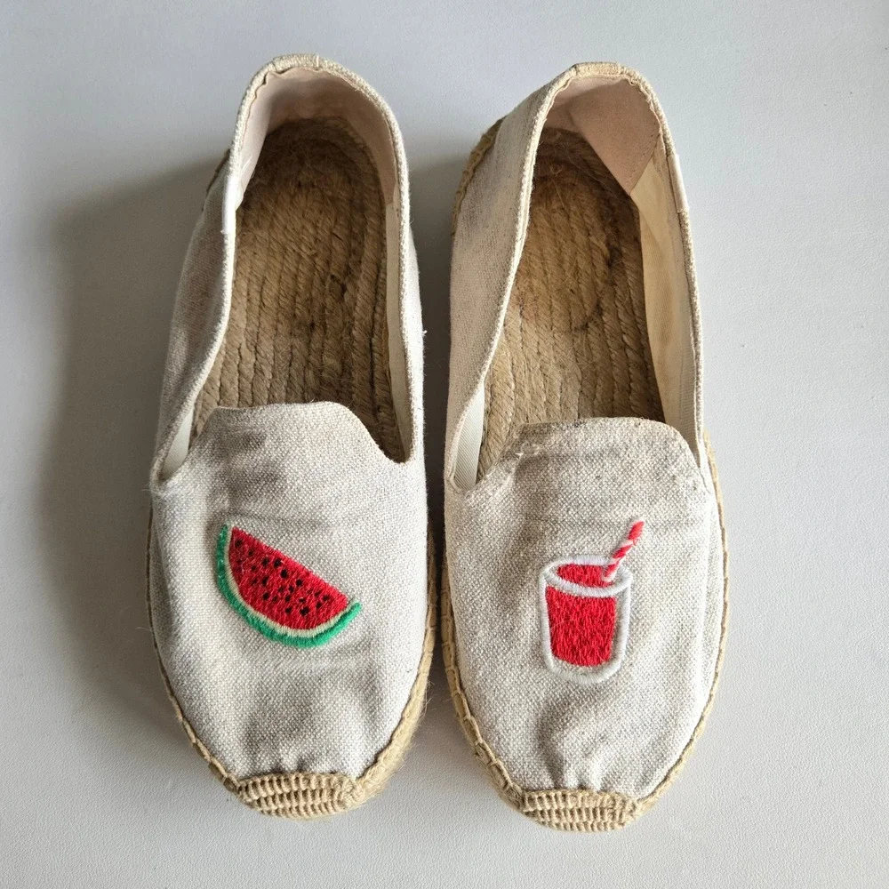 Soludos Canvas Embroidered Espadrilles Sz 9.5 Watermelon Summer Vacation Casual